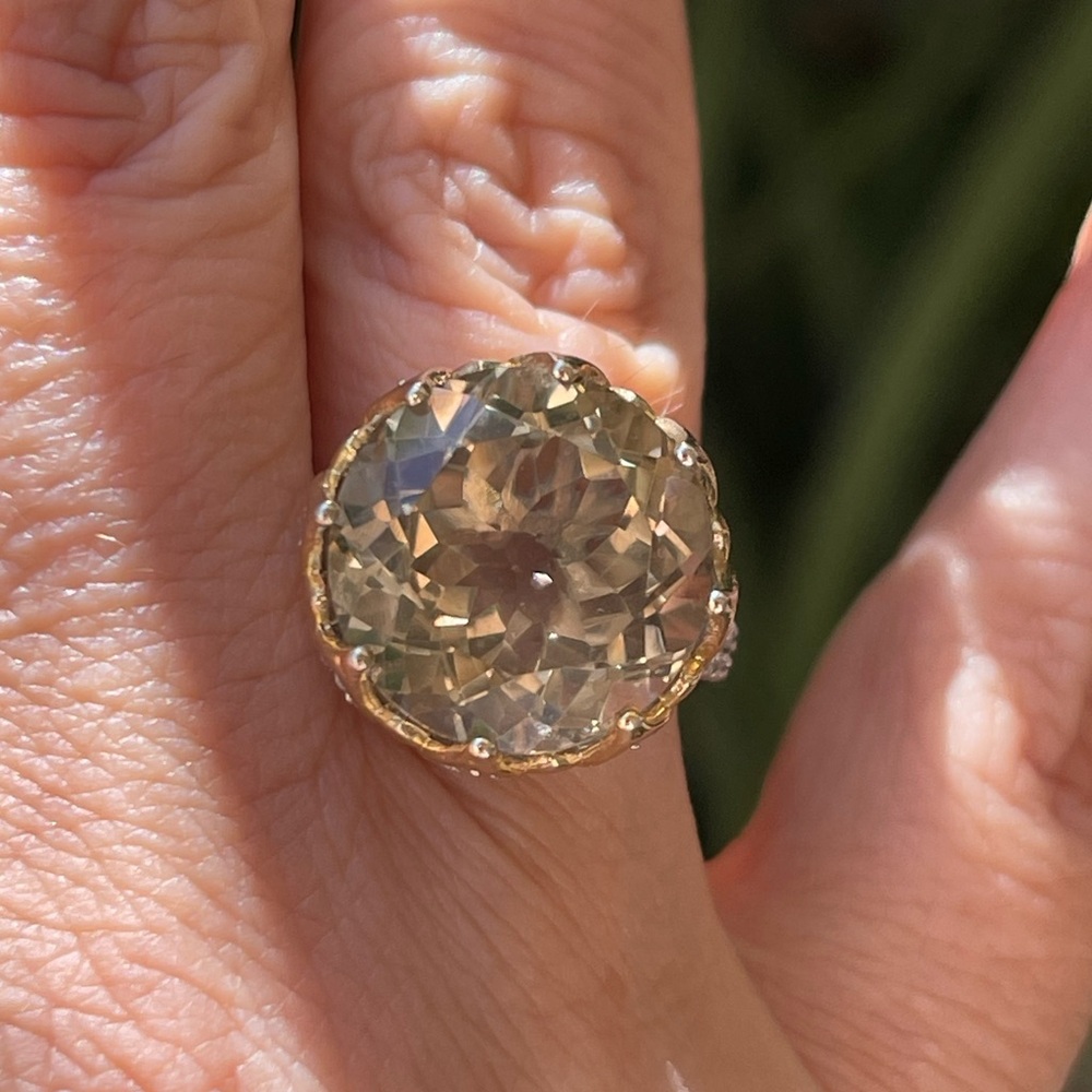 Lime citrine quartz white zircon accent solid sterling silver size 7.0 ring - Picture 4 of 9